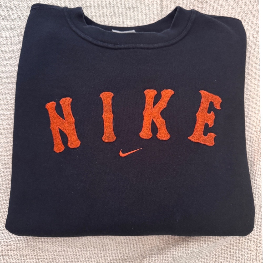 Vintage‎ 90s Nike Made USA Black Appliqué Logo Crewneck Sweatshirt XL